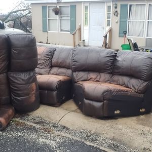 Sectional leather sofa plug in recliner